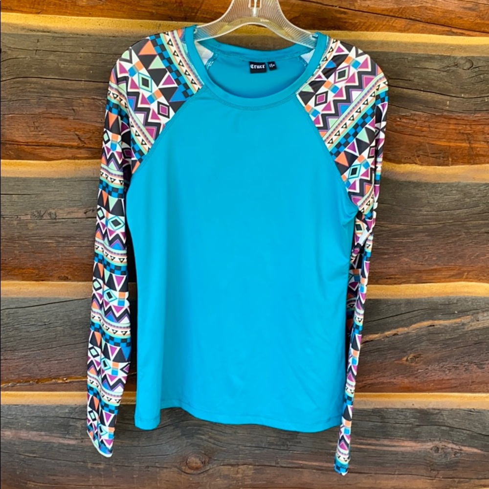 Aztec and turquoise long sleeve athletic tee